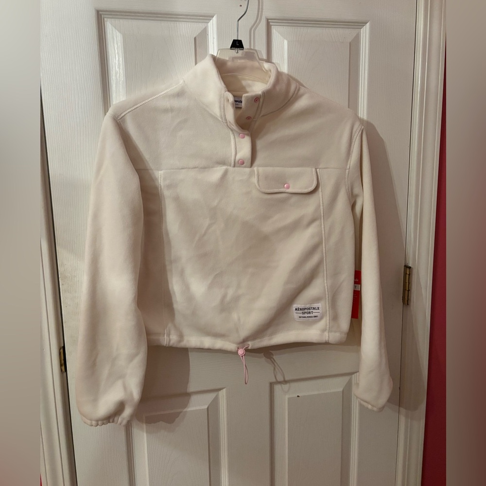 Aeropostale Cream with Pink Accents! 1/4 snaps! Warm active sweater!NWT